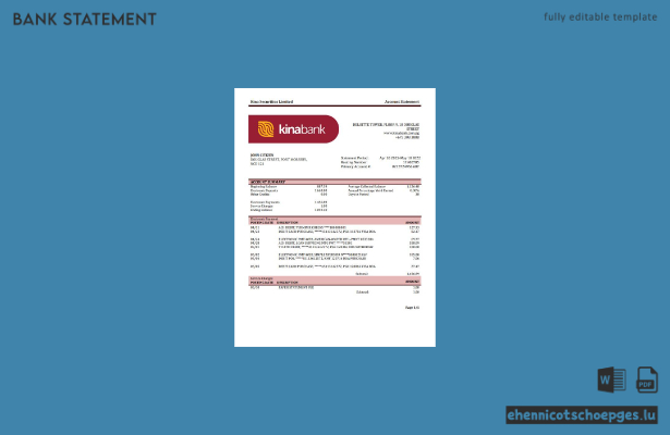 Papua-Neuguinea Kina Securities Limited Kontoauszug – Beispielvorschau